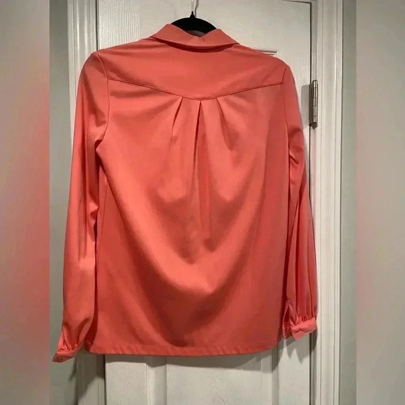 VTG Puccini Pintuck Pleated Salmon Pink Long Sleeve Collared Button Down Size 8 - Picture 8 of 10